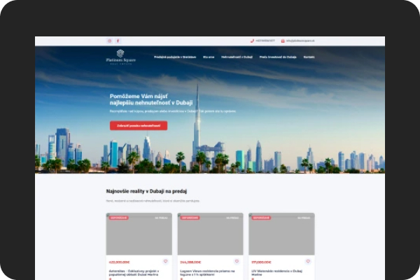 Old design of the real estate website platinumsquare.sk